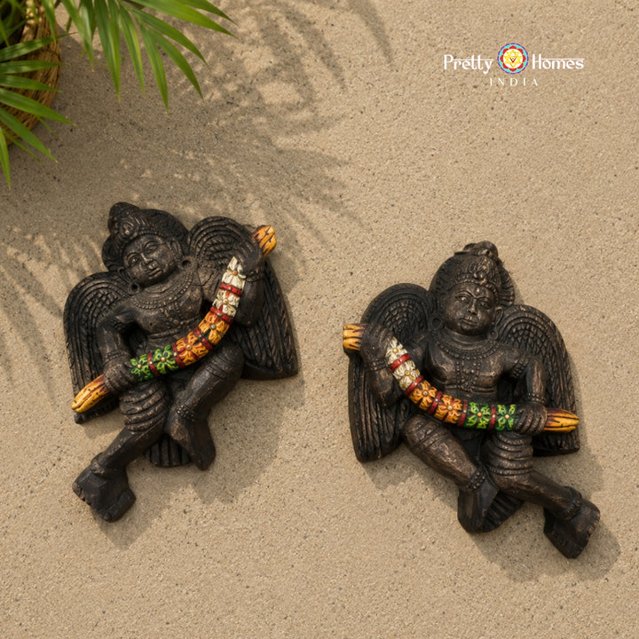 Wall-Mounted Gandharva Pair Sculpture – Medium Size