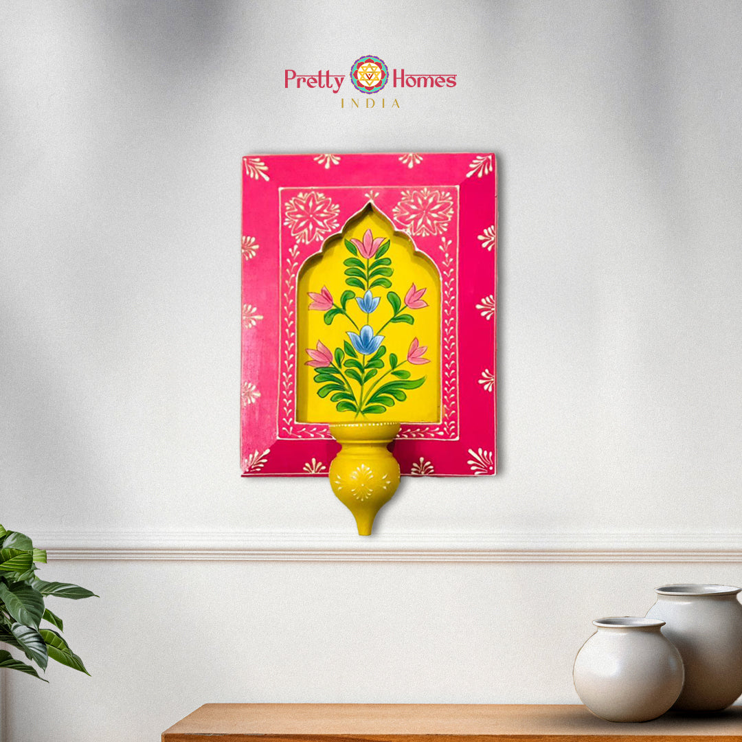 Bright pink hand-painted wall frame in Indian style