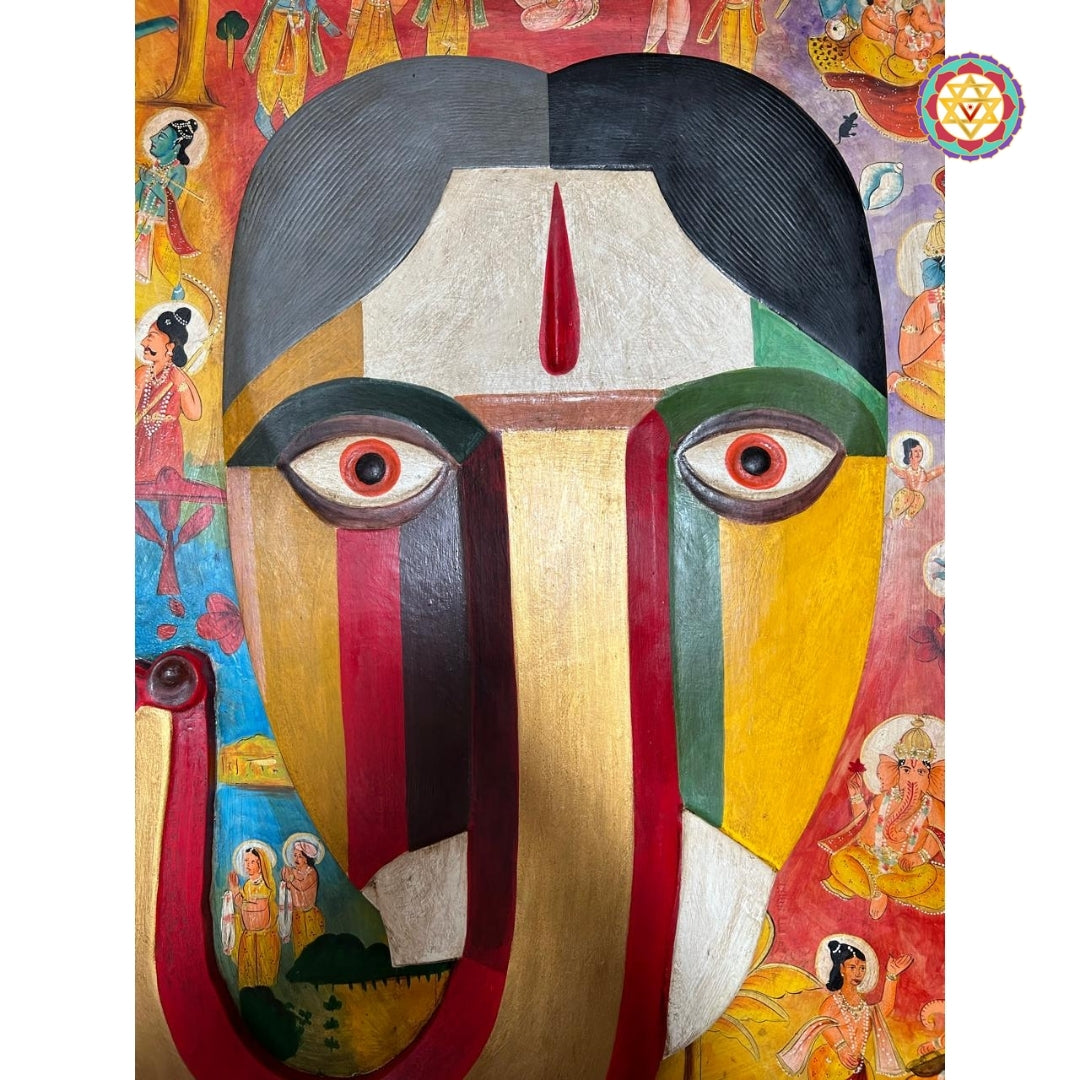 Close-up of Ganesha mask with antique finish