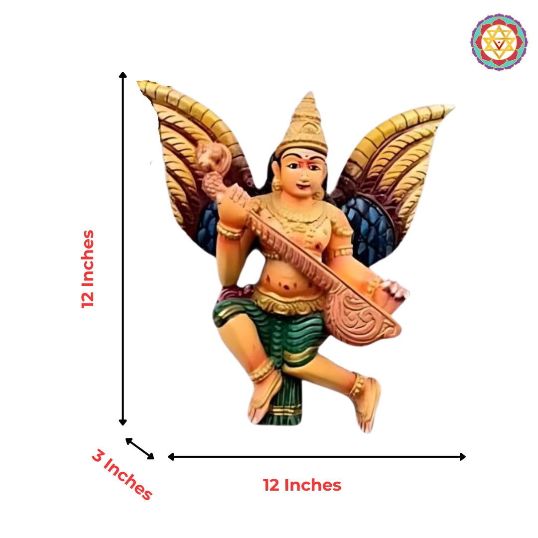 Blessing Gandharva sculpture — handcarved wooden Indian wall art.