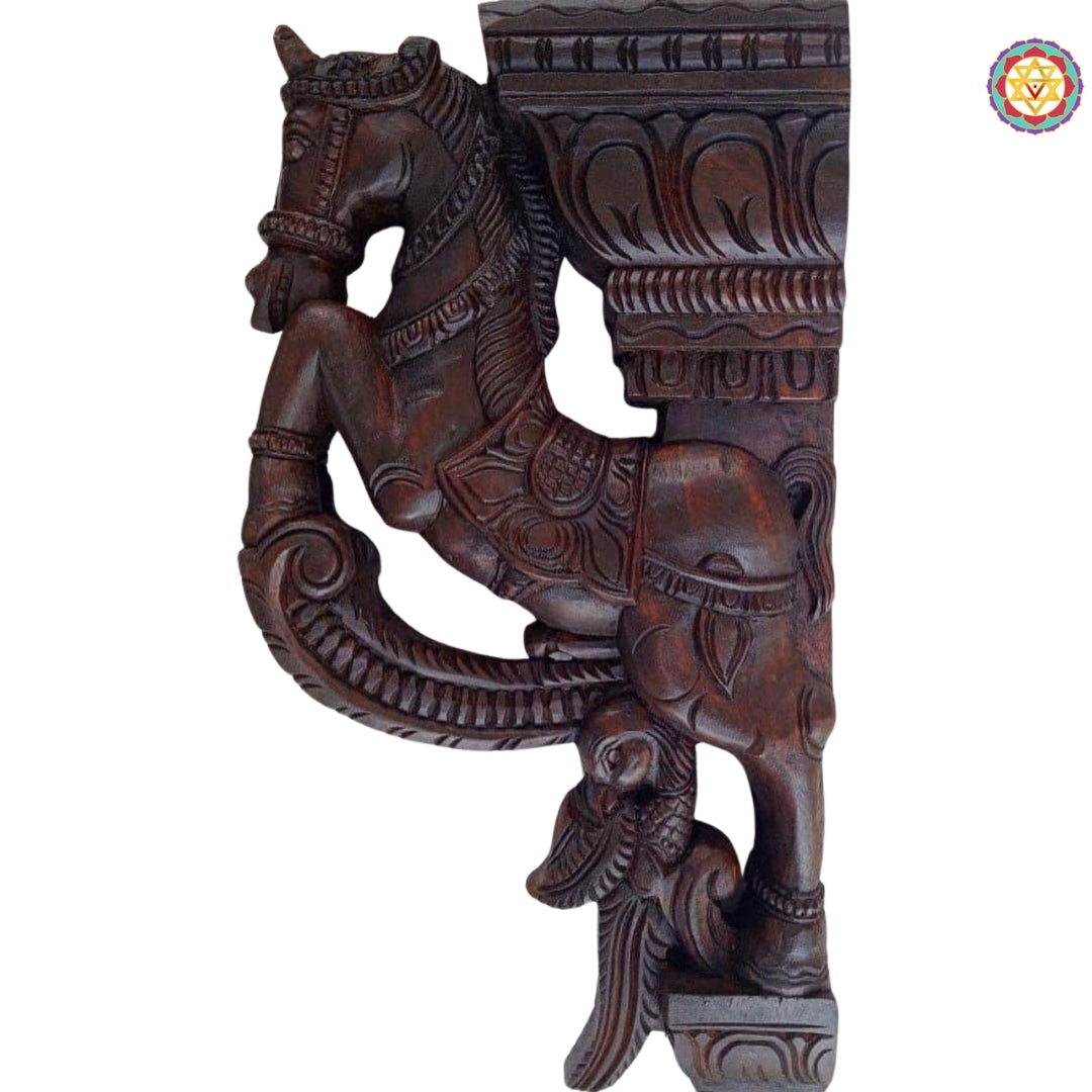 Woodcarved horse brackets with peacock/annams.carvings