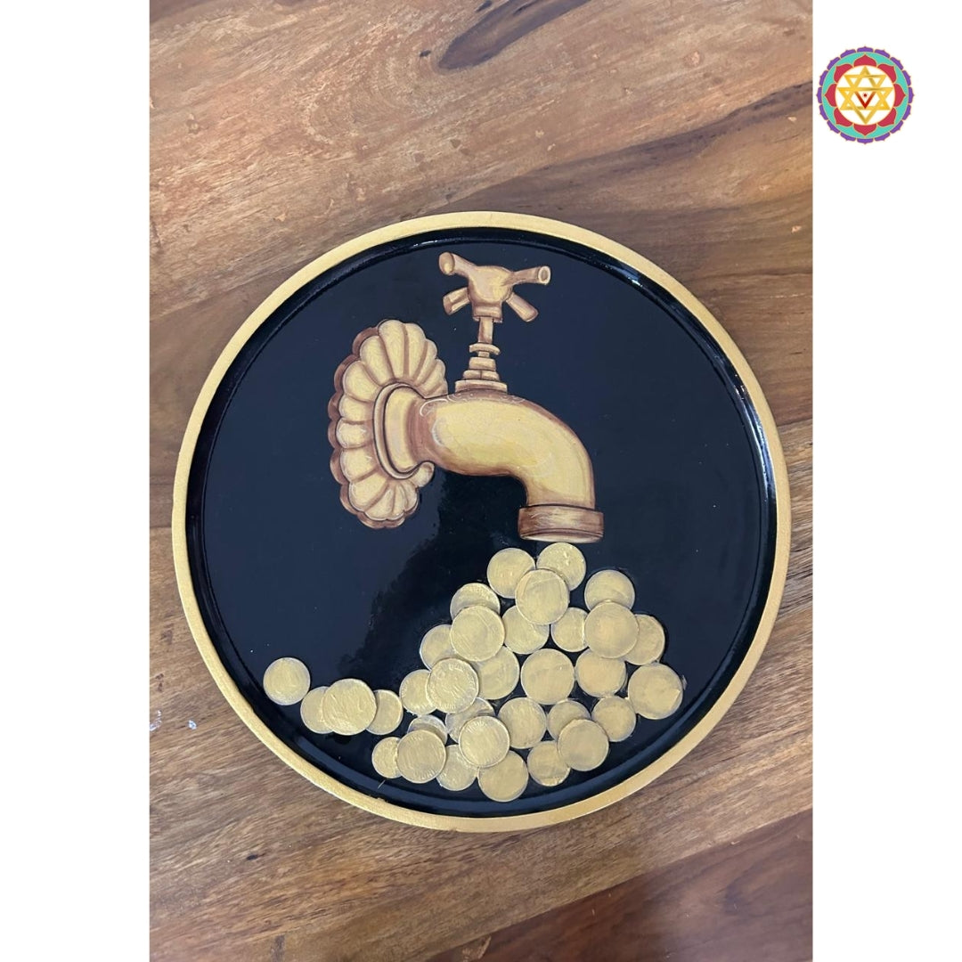 close-up of painted detailing on abundance tap wooden decor