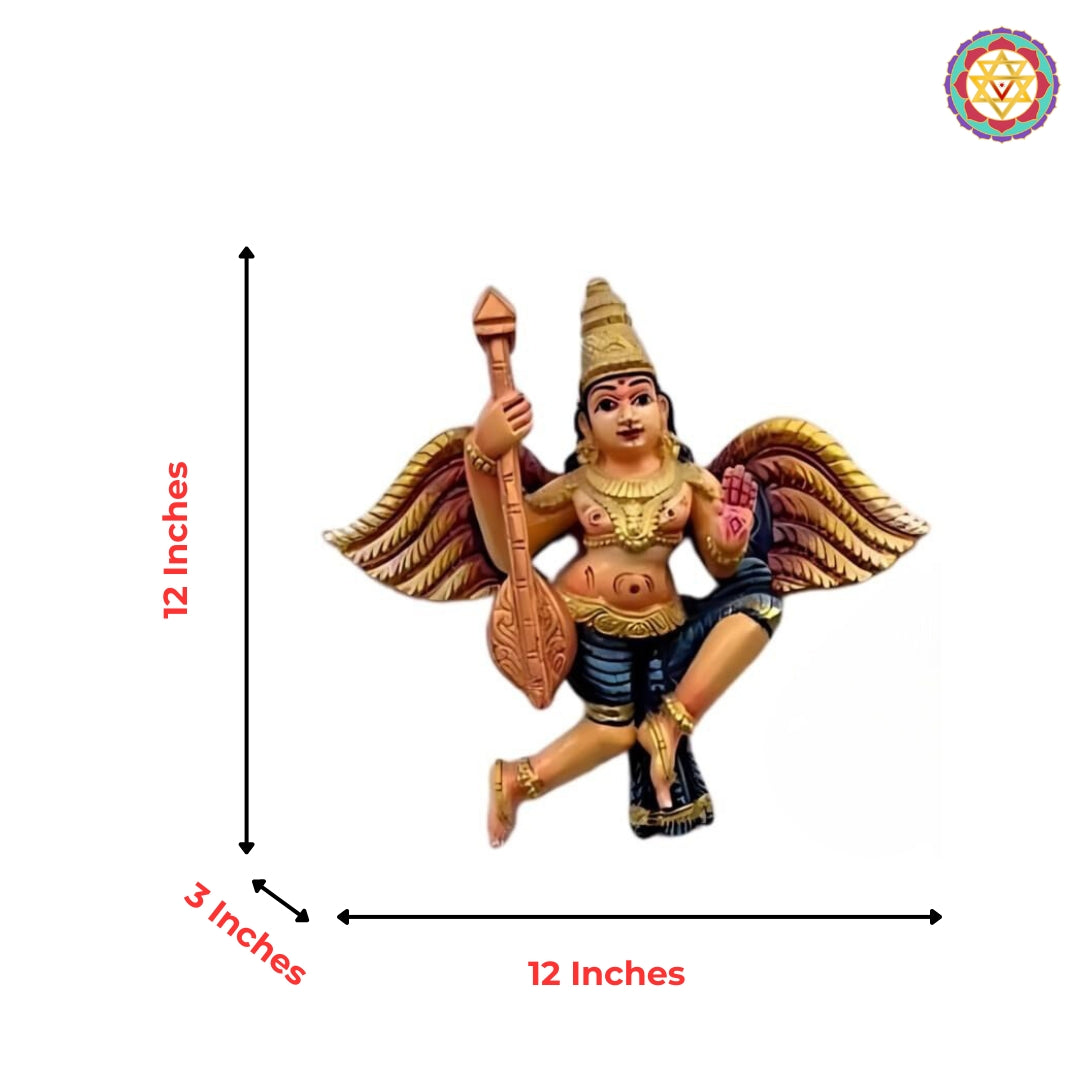 Garland Gandharva wood carving — handcrafted Indian angel sculpture.