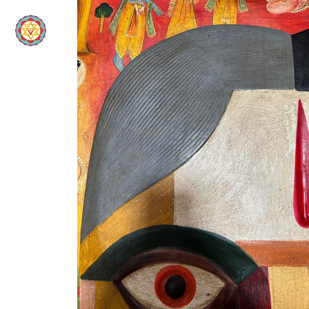 Antique-style Ganesha painting on solid wood