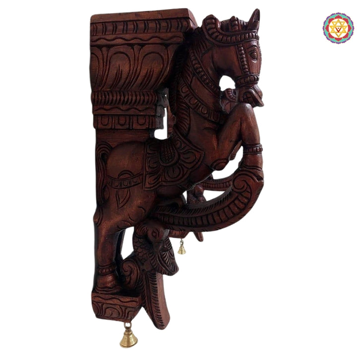 Woodcarved horse brackets with peacock/annams.carvings