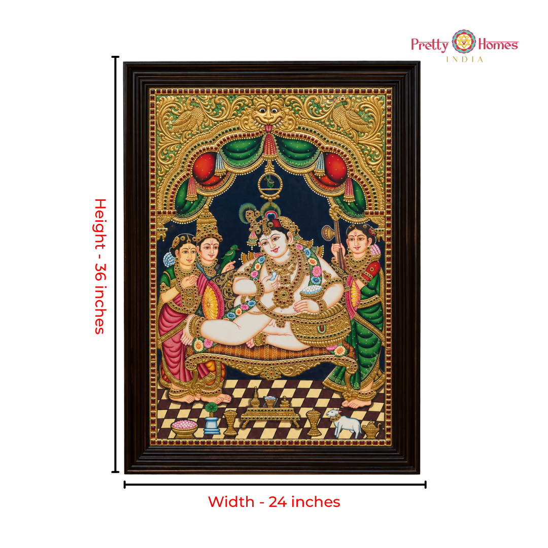 Butter Krishna with Gopis – Real Gold Tanjore