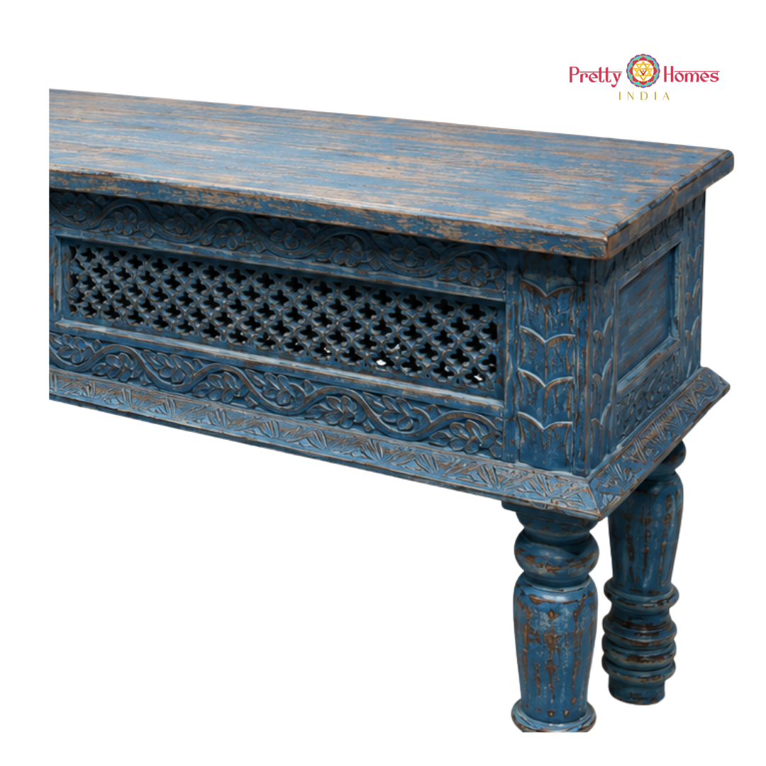 Wood-Carved Console Table with Storage