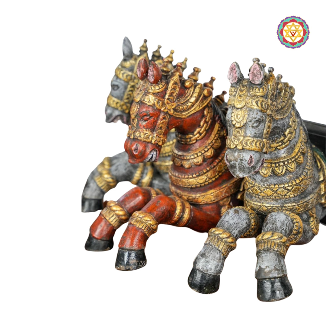 Handcrafted horse wall art in vintage finish for Indian home decor