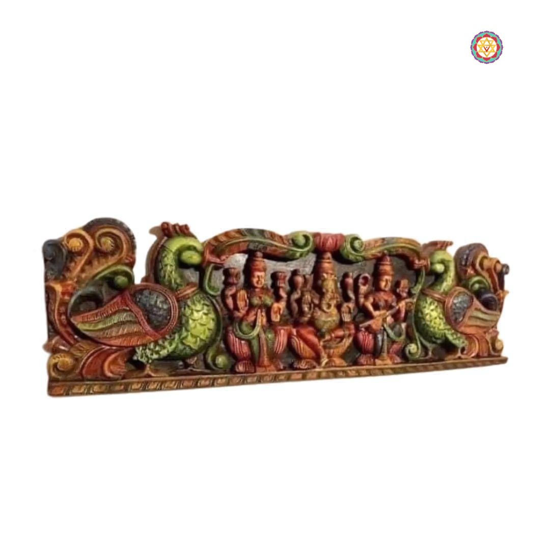 Ganesh Laxmi Saraswati Teak Panel — Handcarved Trio Panel | Pretty