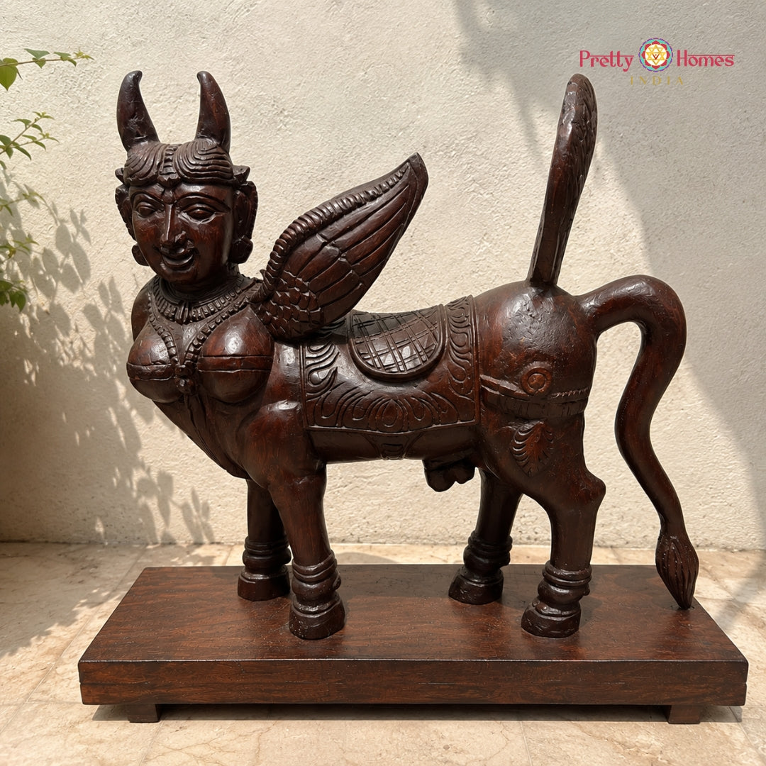 Kamdhenu Cow Wooden Sculpture – Prosperity Symbol Decor