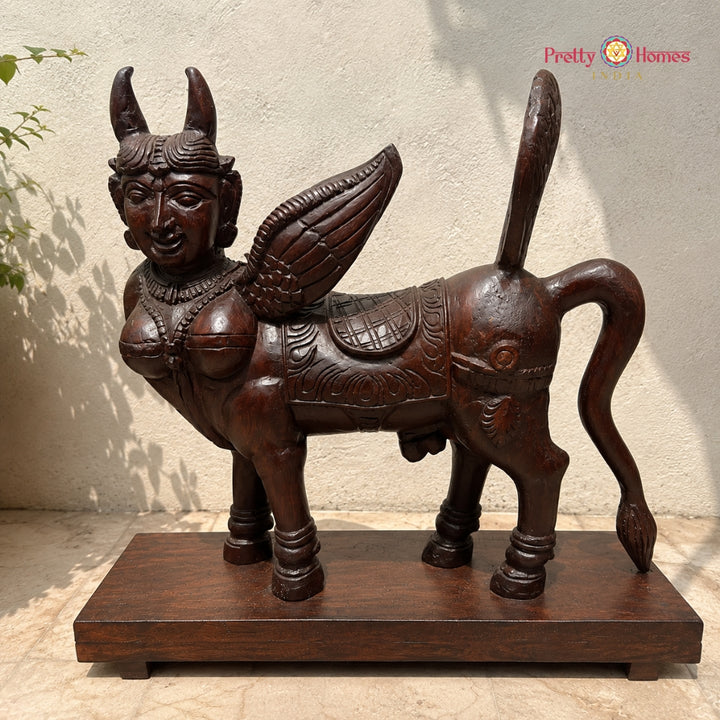 Kamdhenu Cow Wooden Sculpture – Prosperity Symbol Decor