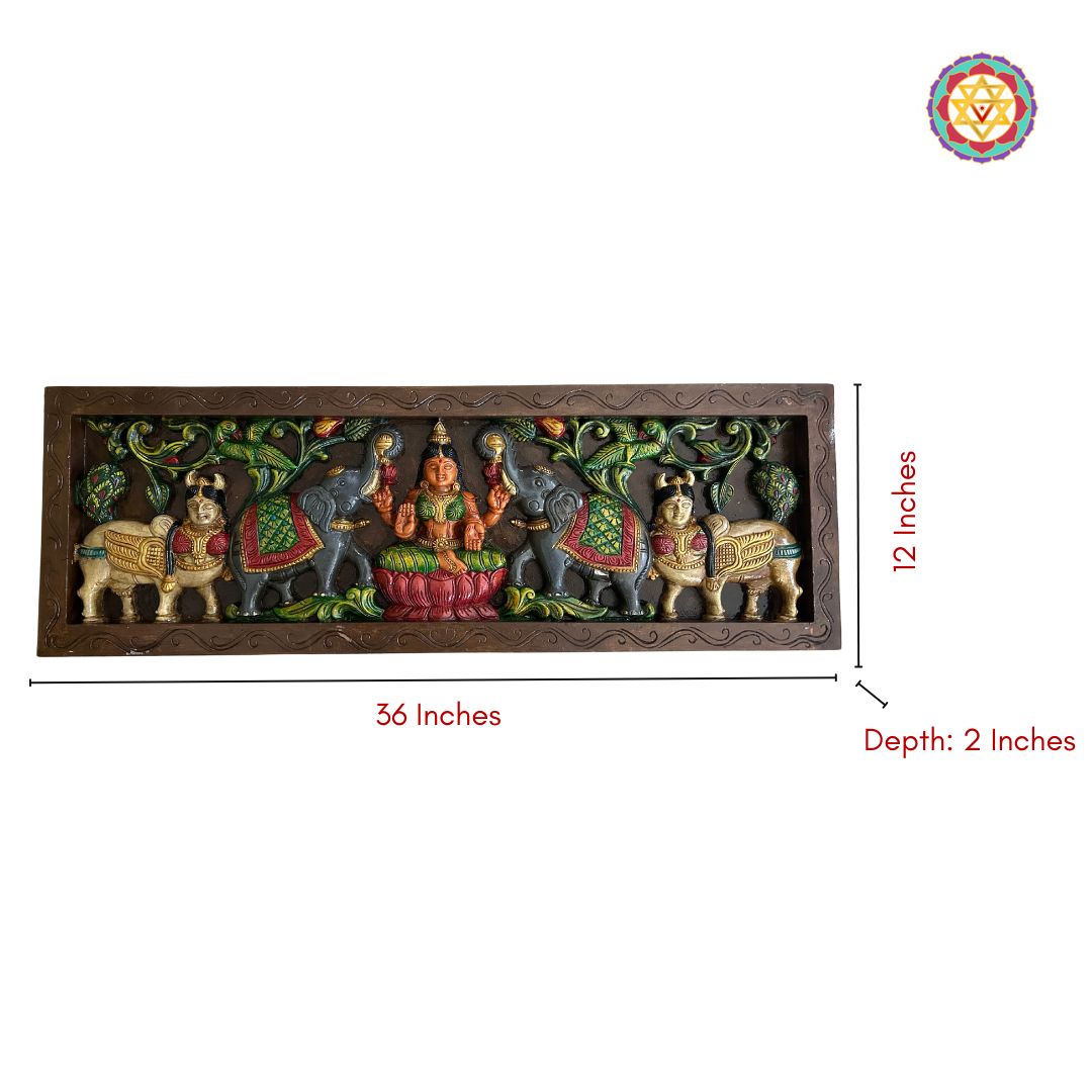 Full view of decorative wooden panel with divine elements
