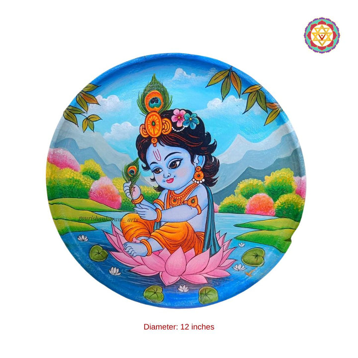 Kerela mural style -baby Krishna &nbsp;handpainted wall plate .