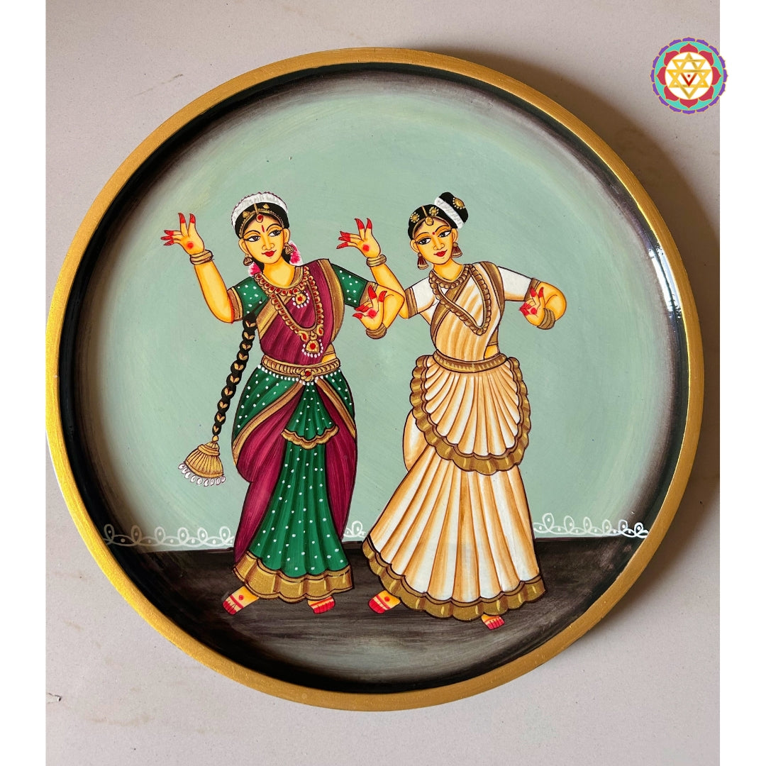 beautifully detailed apsara dancers wooden carving with antique polish