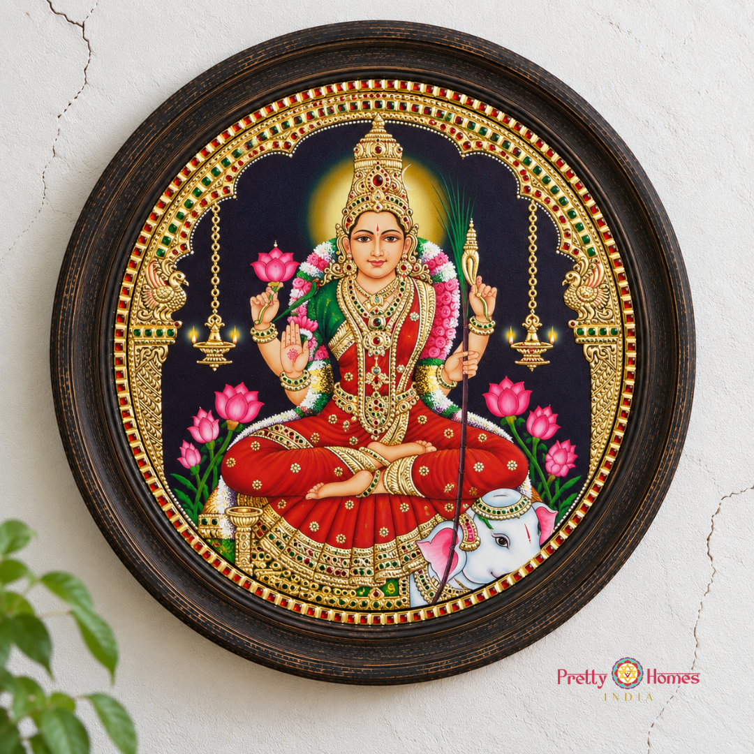 Round Tripura Sundari – Raj Rajeshwari Tanjore Painting