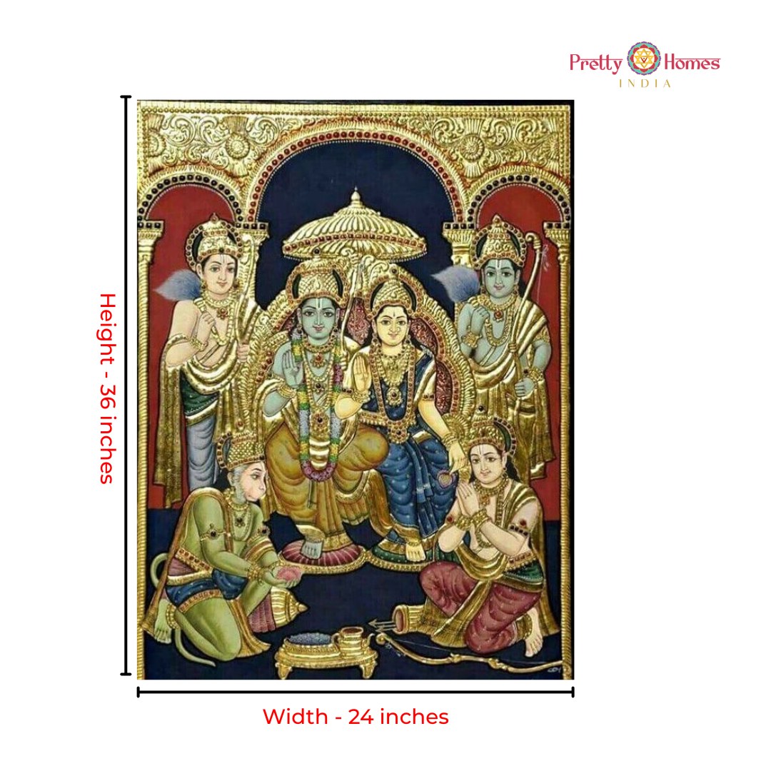 Vintage Chola-Style Ram Darbar Tanjore in Real Gold