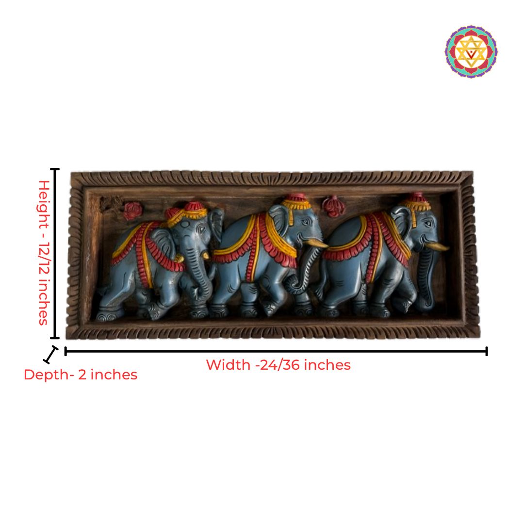 Sacred Balaji elephant wood wall decor for pooja room