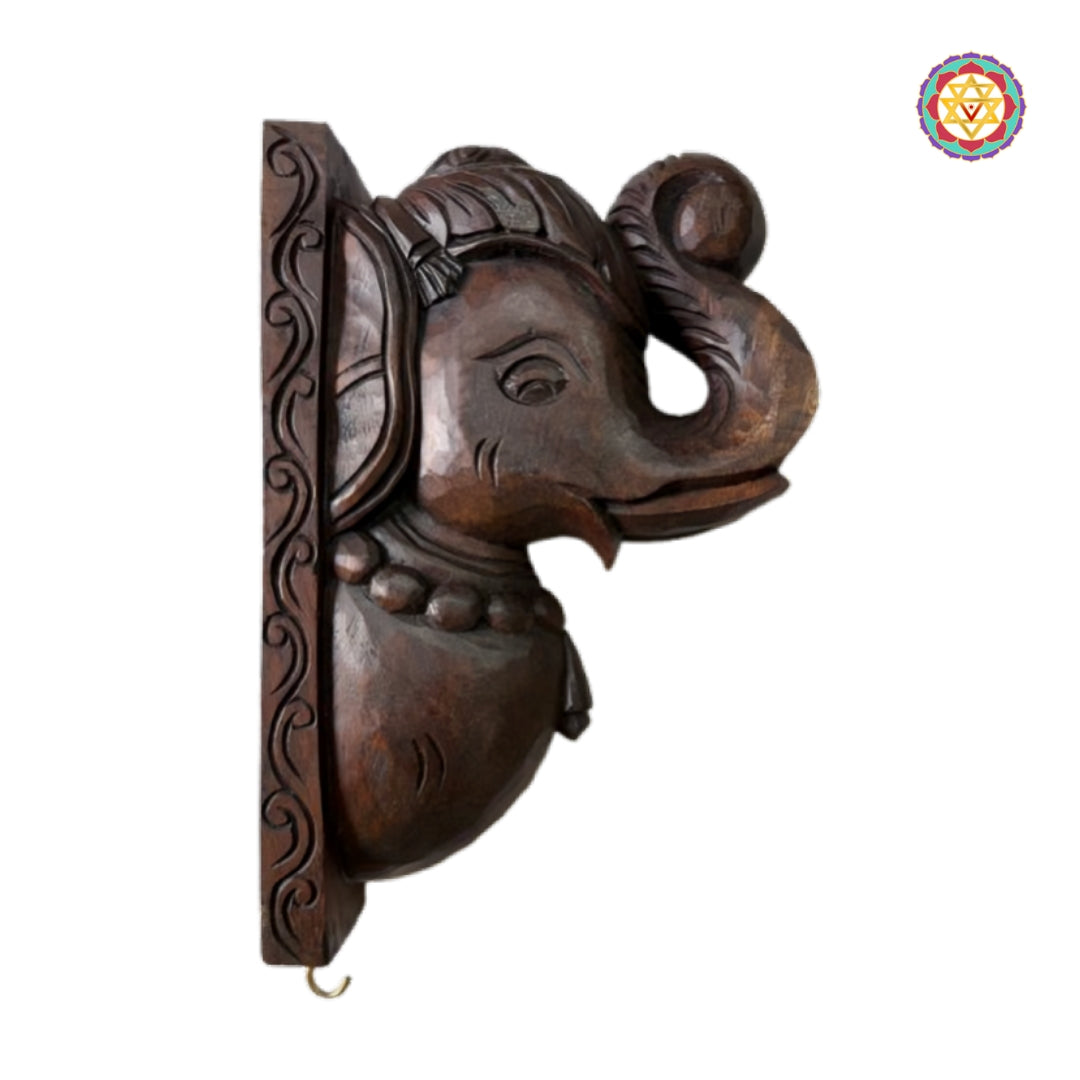 Trunk up elephant wooden wall decor