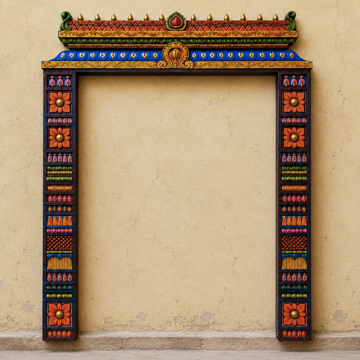 Multicolour Chettinad-Style Gopuram with Pillars