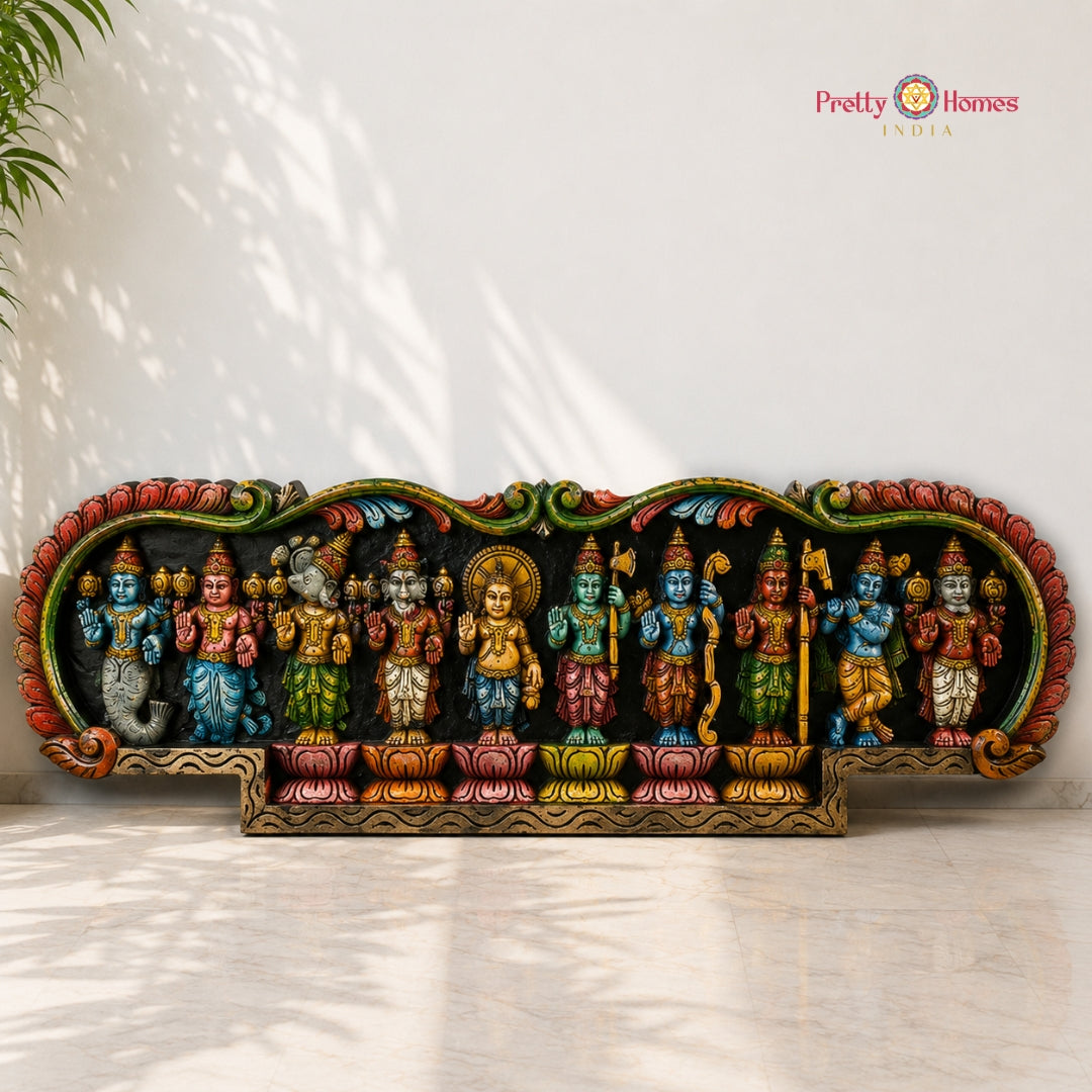 Horizontal Dashavatar Wall Panel – Hand-Carved Vagai Wood