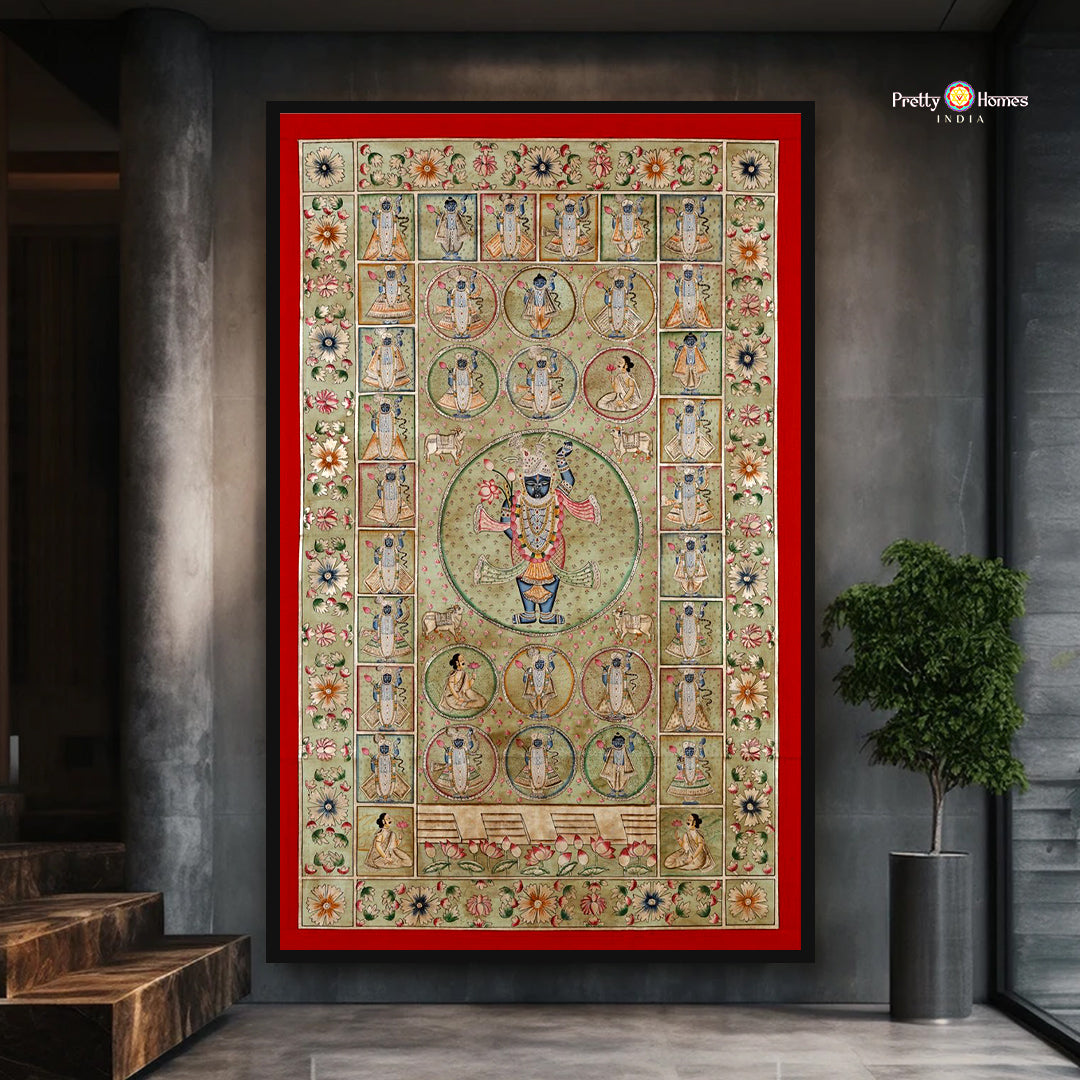 Shrinathji Darshan with Swaroop Variations — Vintage-Style Handpainted Pichwai for Heritage Interiors