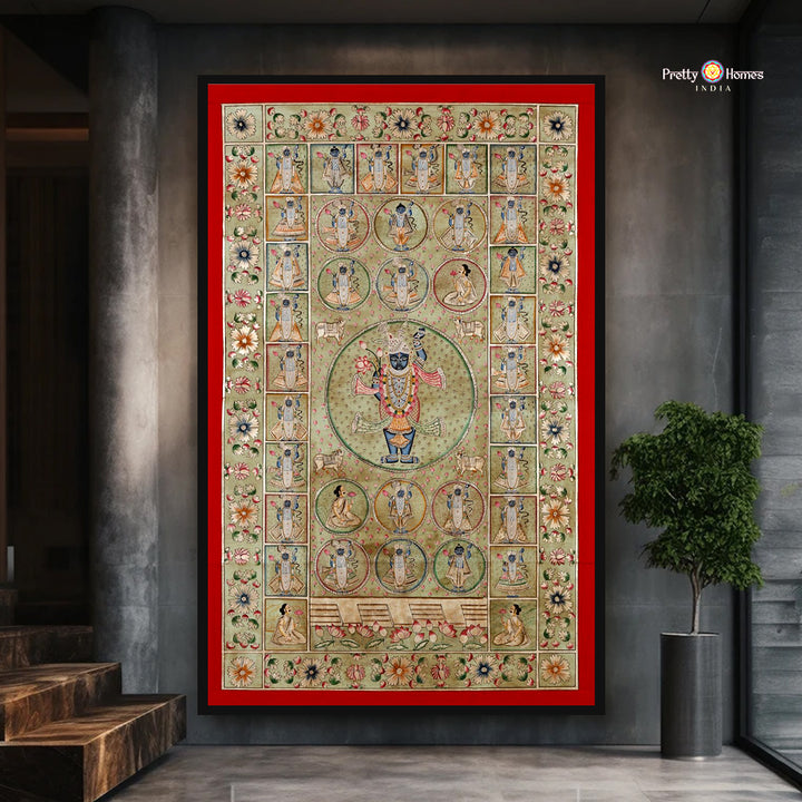 Shrinathji Darshan with Swaroop Variations — Vintage-Style Handpainted Pichwai for Heritage Interiors
