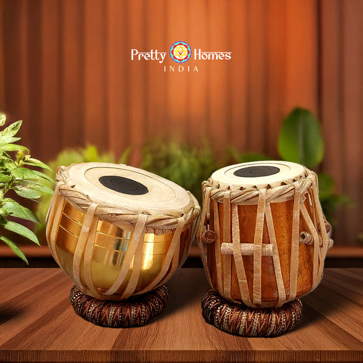 Wooden Miniature Musical Instrument Curio - Tabla set with Gaddi 5” inches