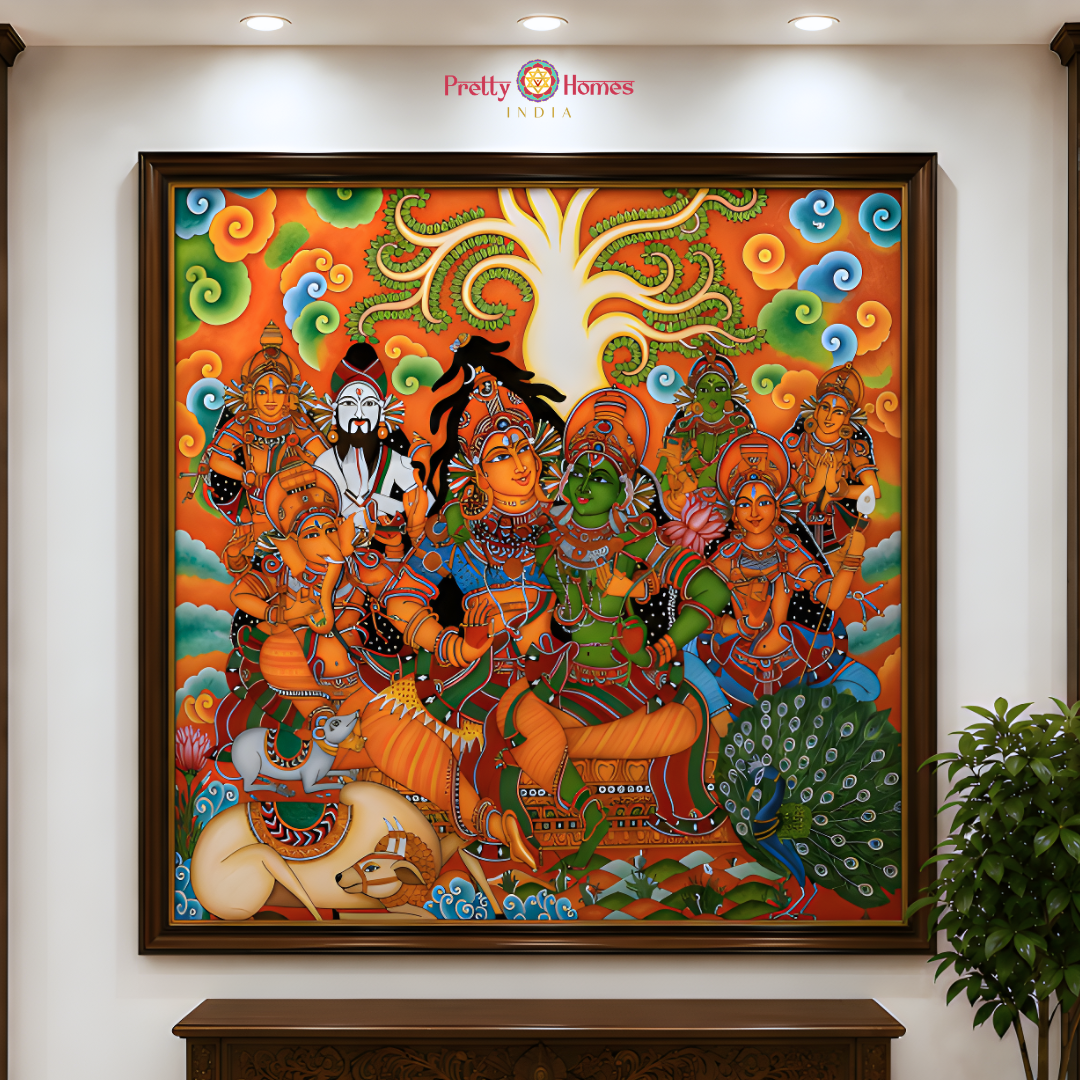 Kerela mural handpainting-Shiva Parivar – Divine Assembly