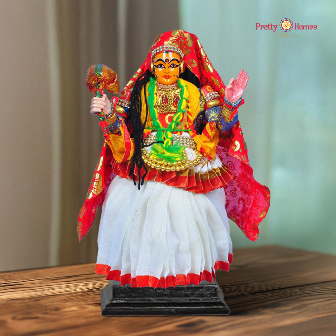 handcrafted wooden kathakali doll rukmini in traditional attire