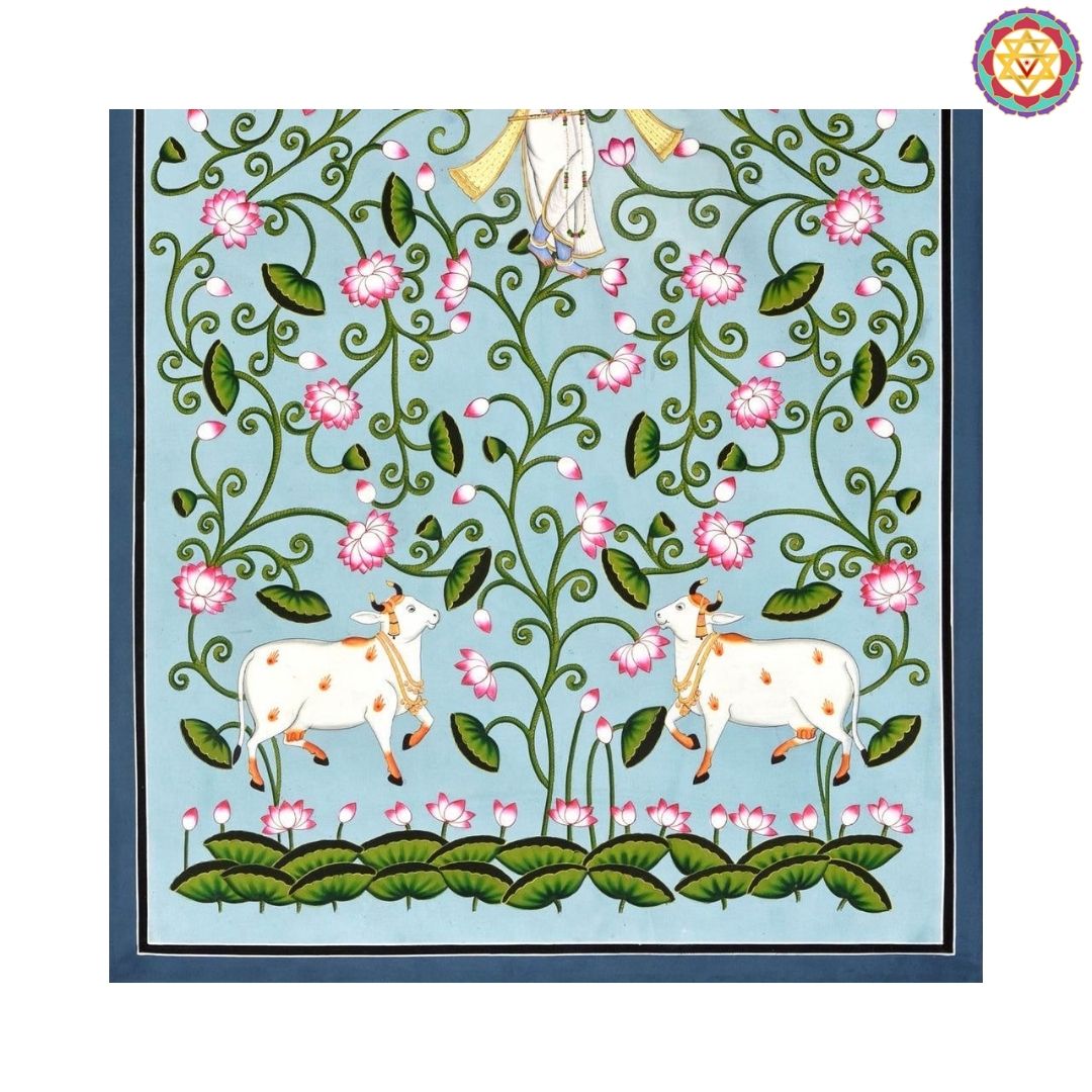 blue krishna lotus pond panel angled view set of 3 artwork