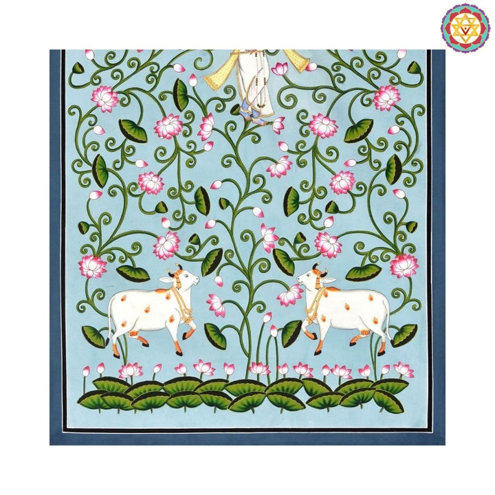 Blue Handpainted Pichwai Set of 3 – Krishna with Lotus Pond Theme