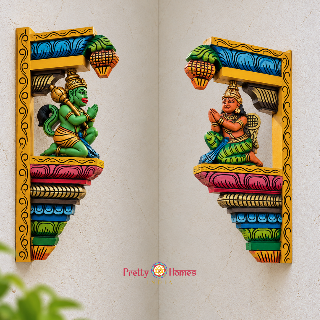 Exclusive Hand-Carved Garuda &amp; Hanuman Wall Hanging Corbels – Set of 2