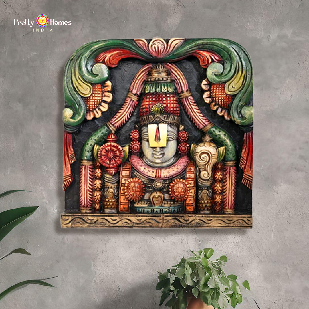 Woodcarved Tirupati Balaji Wall Mount.