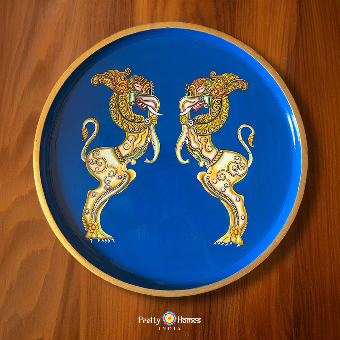 pair of narasimha yali wooden sculptures with antique finish