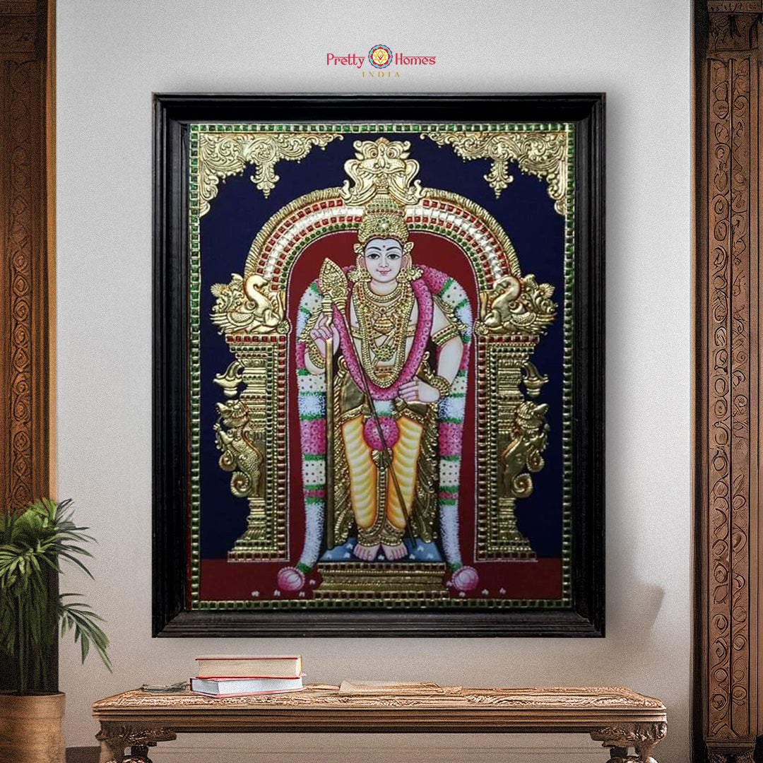 Lord Murugan Kartikeya Tanjore painting with real 22K gold foil craftsmanship