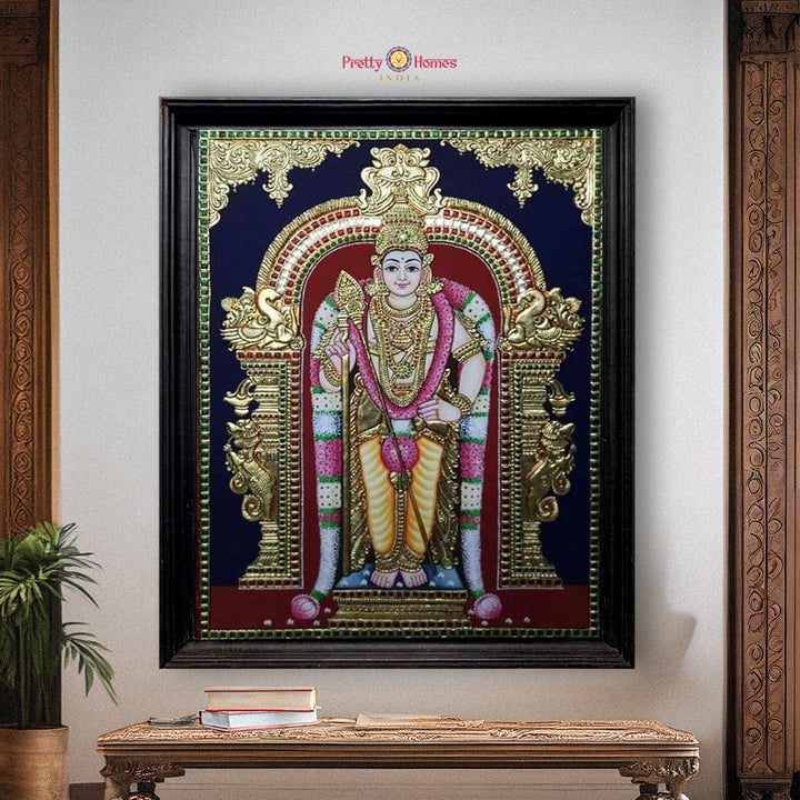 Lord Murugan Kartikeya Tanjore painting with real 22K gold foil craftsmanship