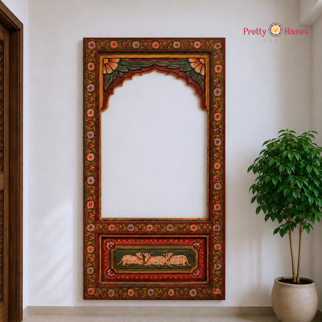 Wooden jharokha mehrab mirror frame, hand painted .