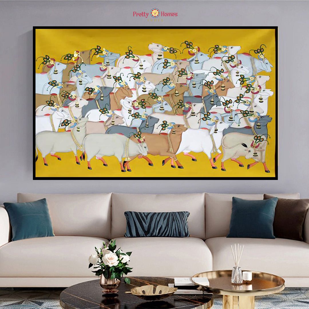 Pichwai painting of cows – authentic pichwai artwork.