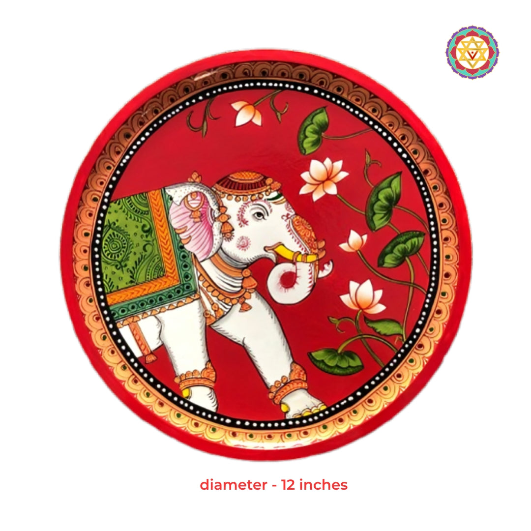Royal palace elephant hand painted Pichwai decorative wall plate traditional heritage Indian wall art