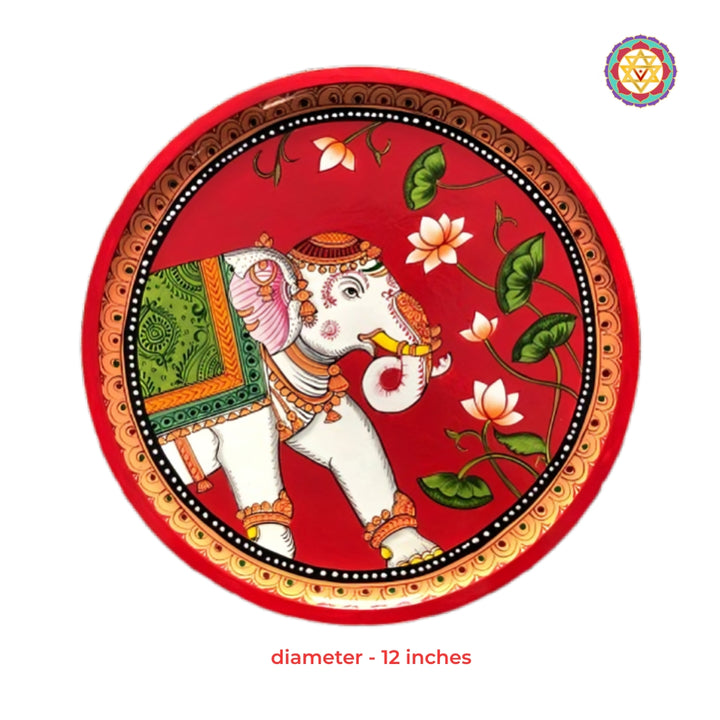 Royal palace elephant hand painted Pichwai decorative wall plate traditional heritage Indian wall art