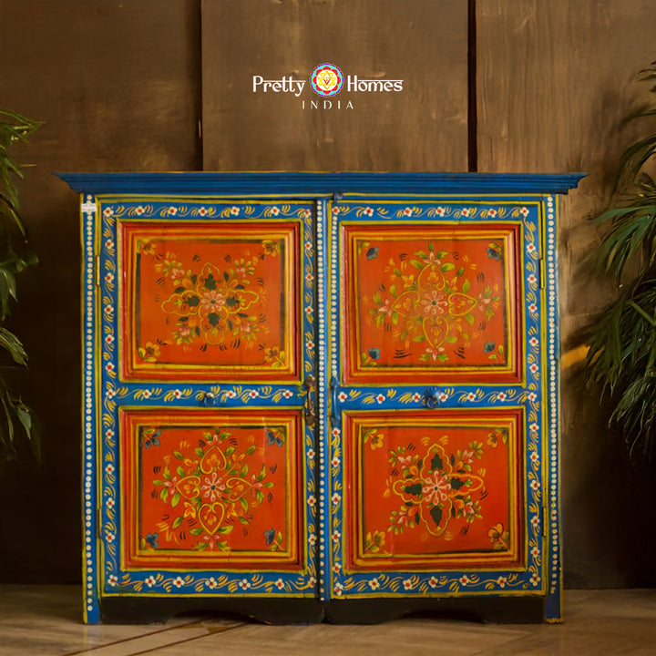Wooden Storage Cabinet with Floral Motifs