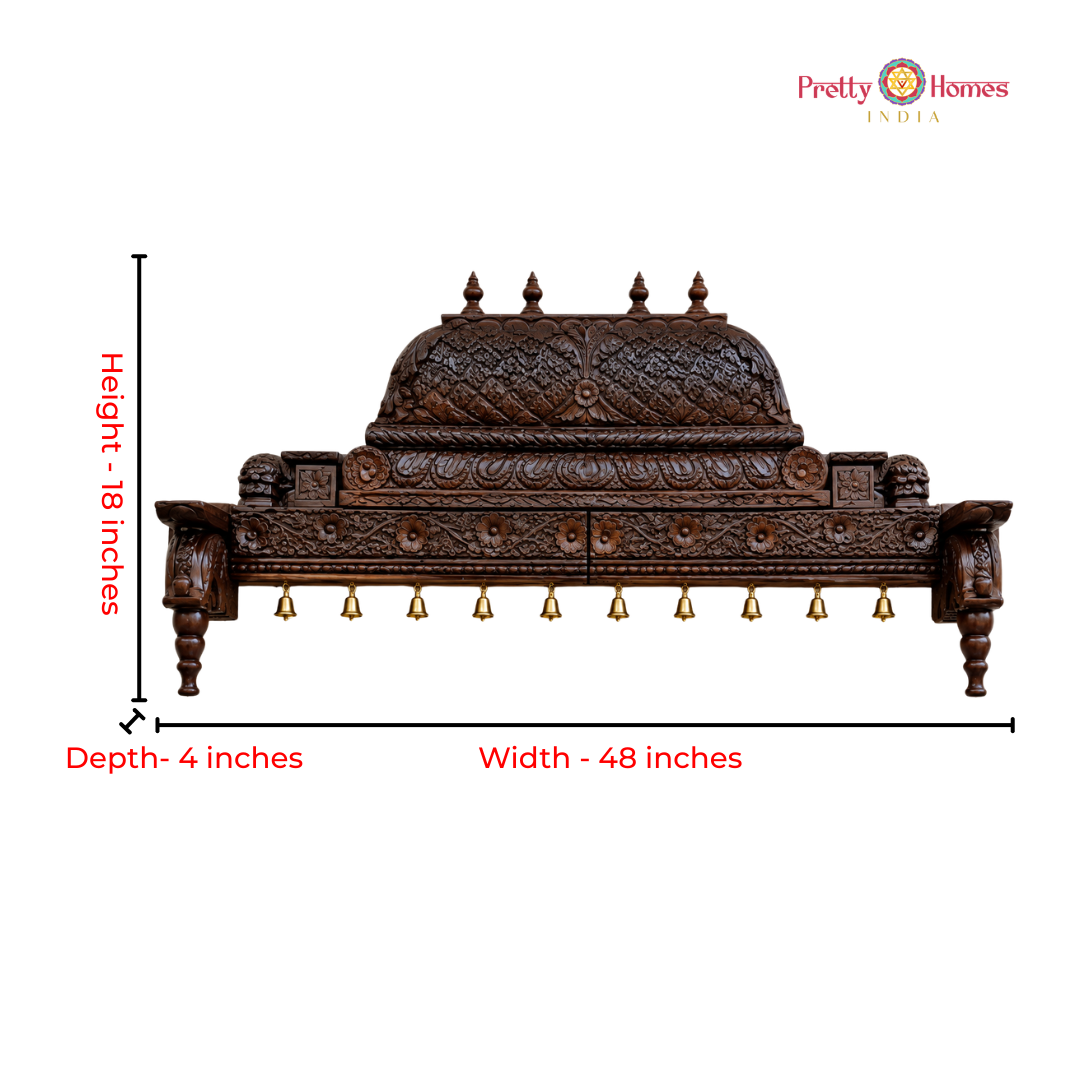 Carved Floral & Bodhi Design – Traditional Chettinad Temple Gopuram