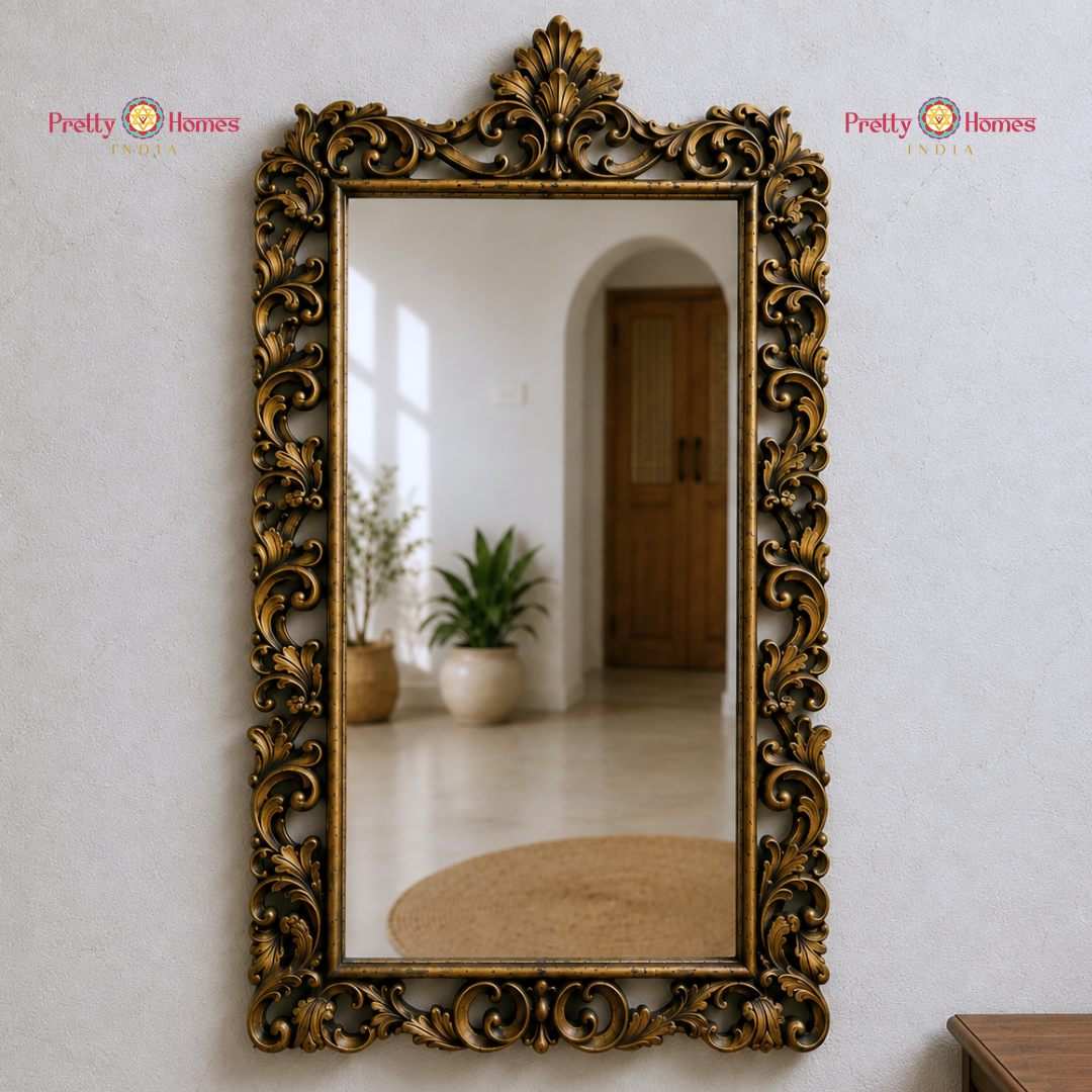 Modern Handcrafted Antique Gold Wooden Mirror