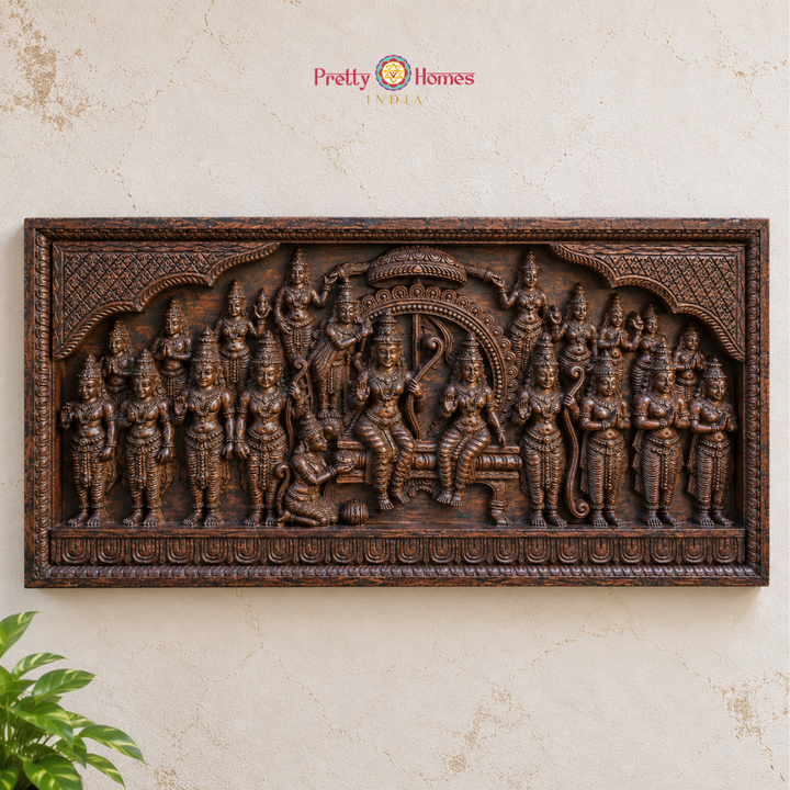 Intricately Carved Ram Coronation Ceremony Panel