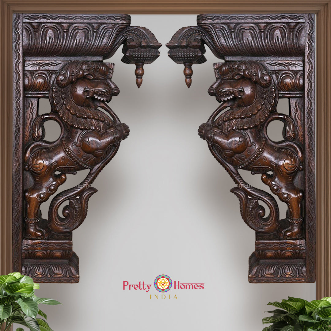 Woodcarved  Yali  / Dragon Statue Wooden Wall Bracket .Superfine finish