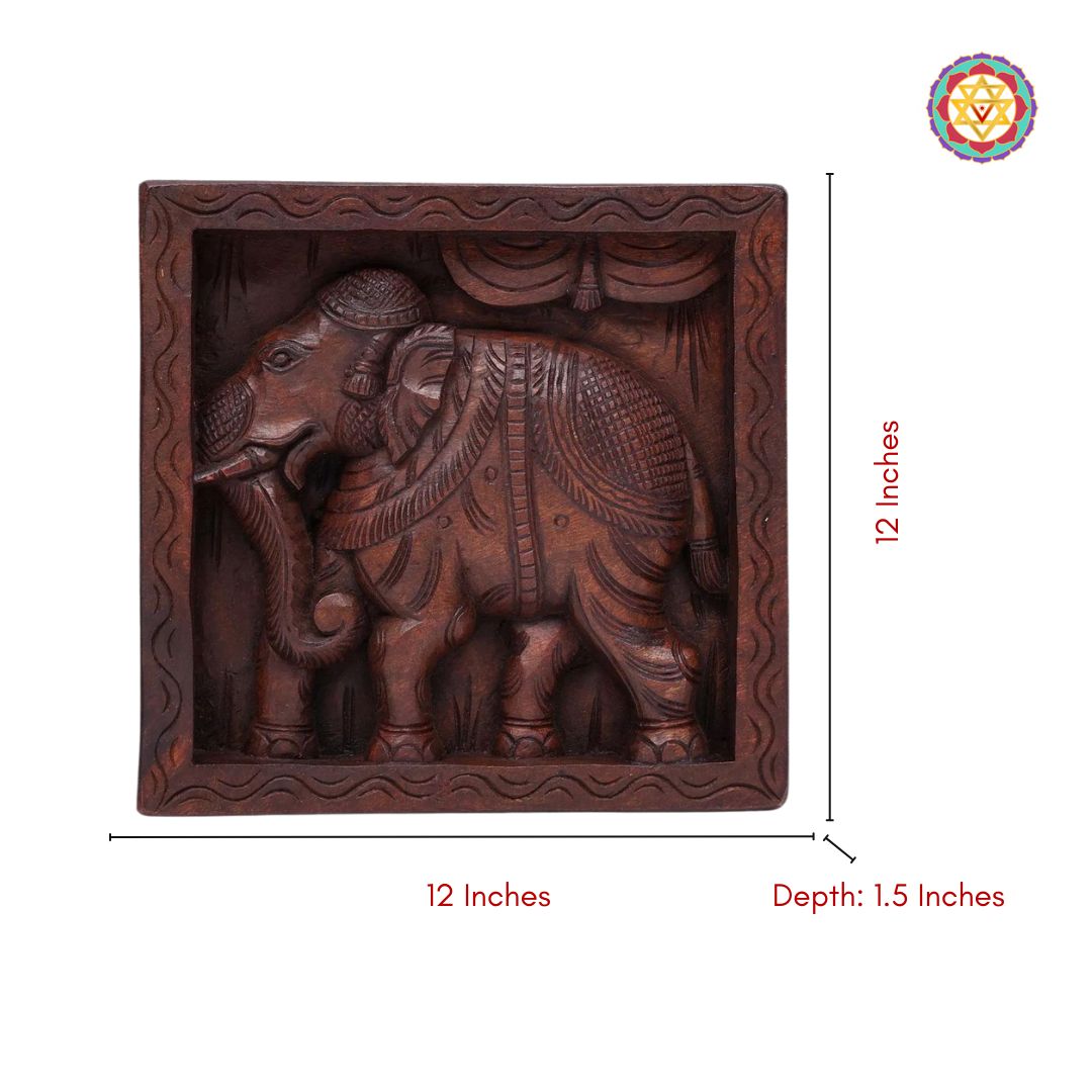 Single elephant wall frame showing full dimensions and carving work
