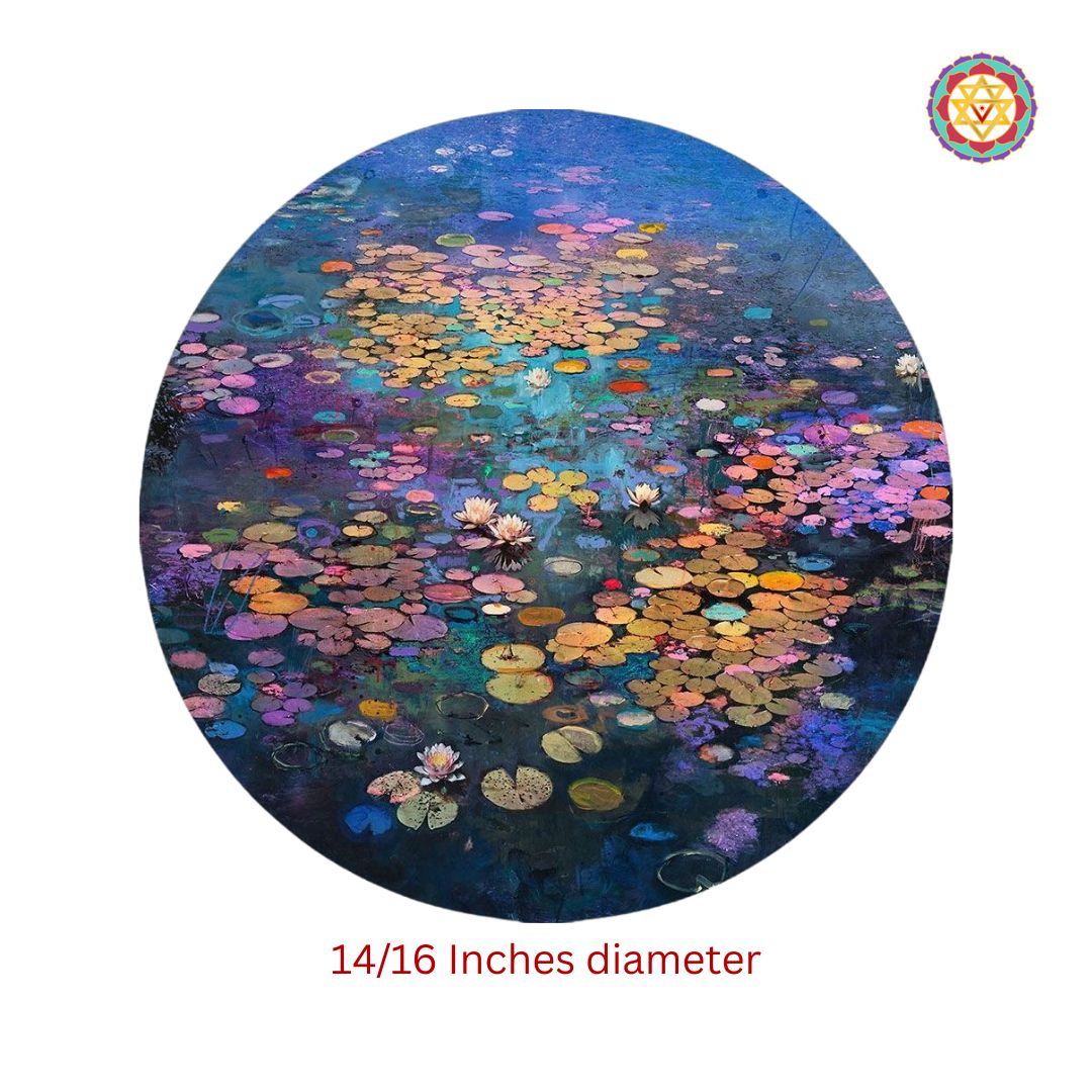 hand painted wall plate abstract lotus pond close up lotus flower brushwork detail wooden decor