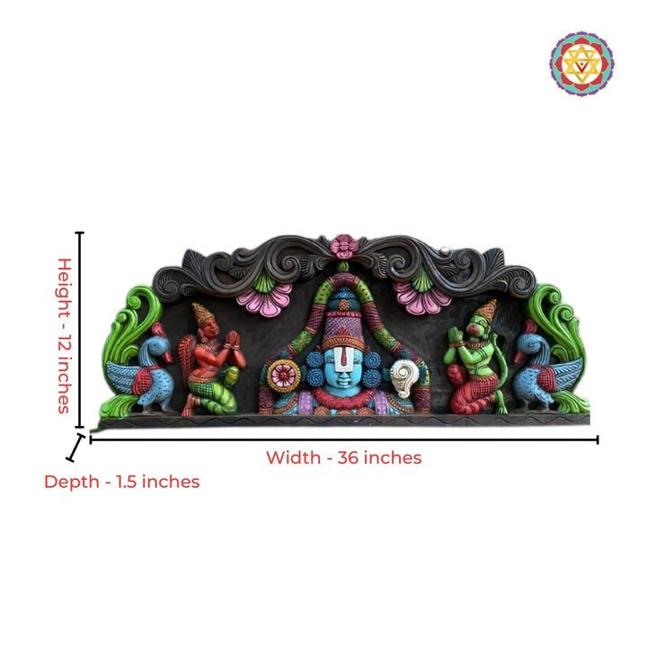 Close-up view of intricate temple carving details on wooden horizontal panel