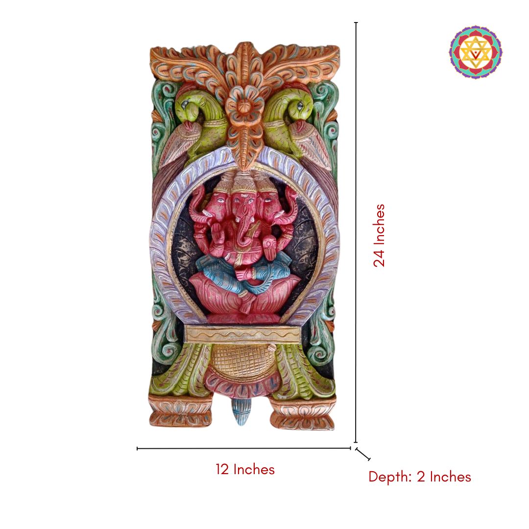 Dimensions of Tri Mukh Ganesha kavadi panel – 24x12 inches