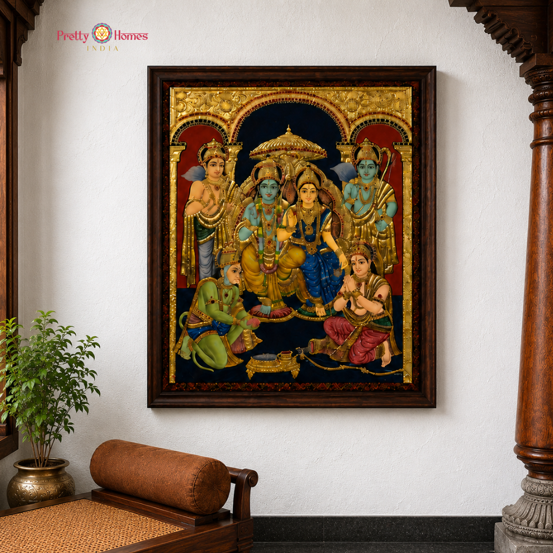 Vintage Chola-Style Ram Darbar Tanjore in Real Gold